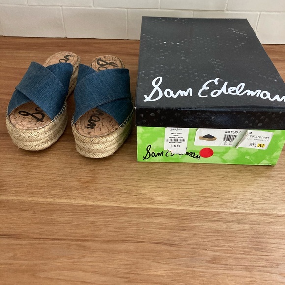 Sam Edelman, denim espadrilles slides.Rare style 6.5 Brand NIB - Picture 7 of 10